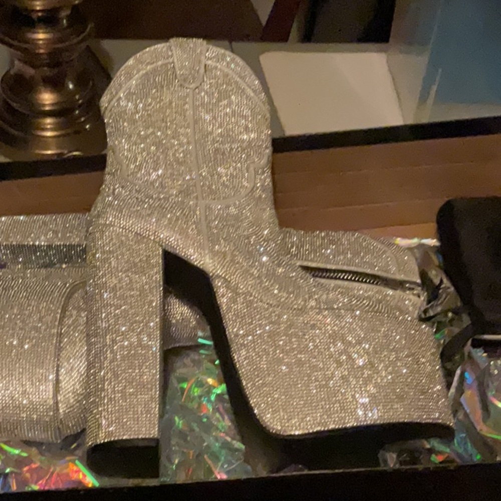 Dolls Kill Silver Glitter Combat Boots